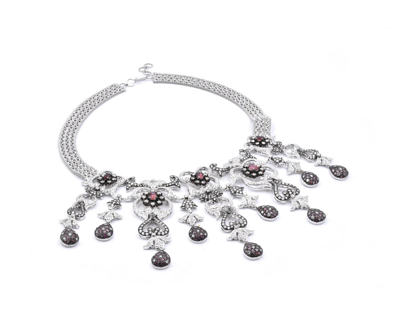 18 Karat White Gold Pink Sapphire and Diamond Necklace