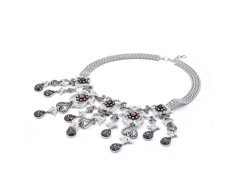 18 Karat White Gold Pink Sapphire and Diamond Necklace