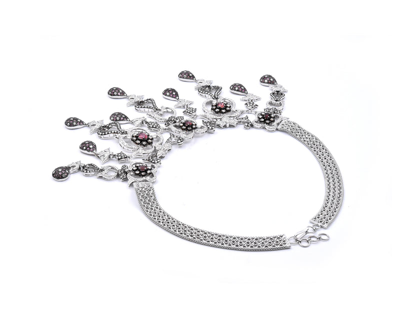 18 Karat White Gold Pink Sapphire and Diamond Necklace