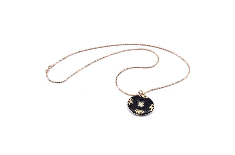 14 Karat Yellow Gold Asian Style Black Jade Necklace