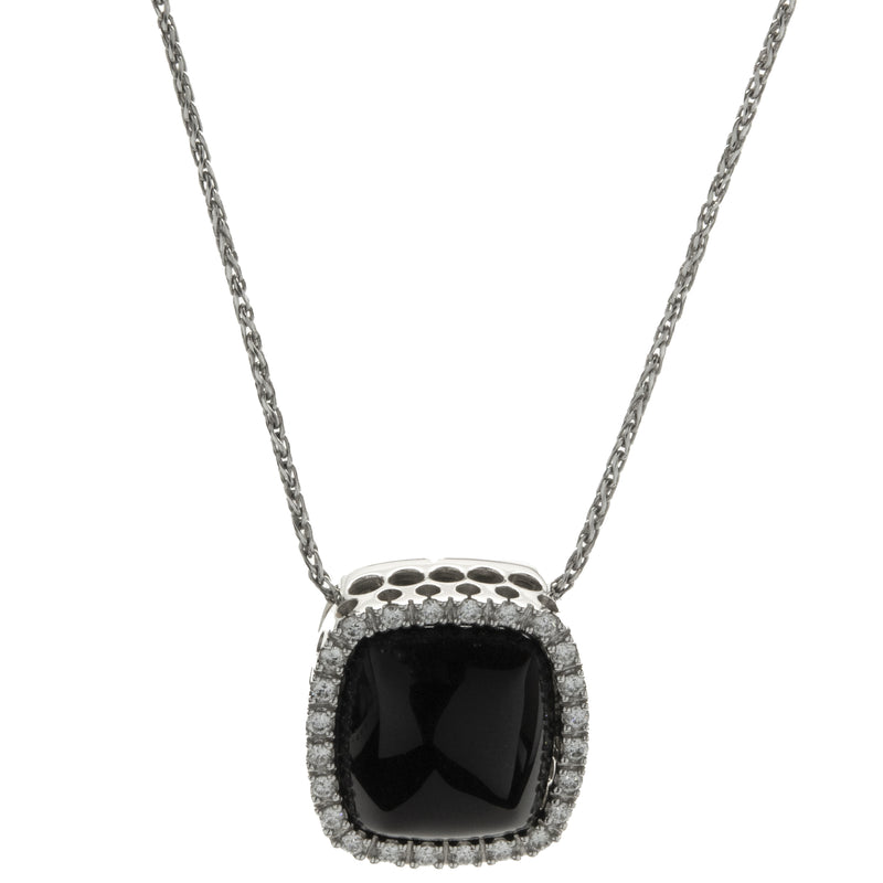 14 Karat White Gold Black Onyx and Diamond Necklace
