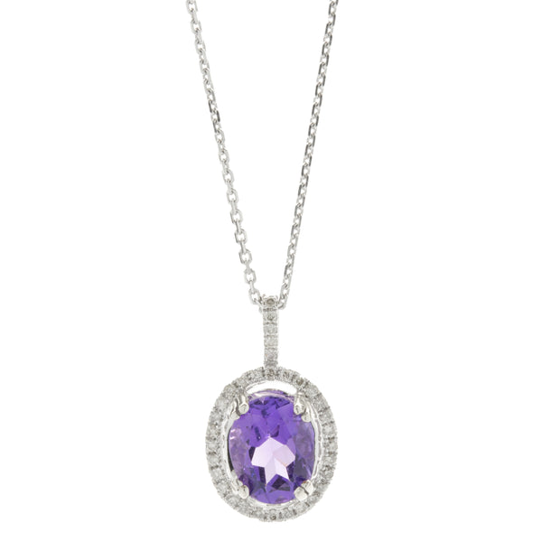 14 Karat White Gold Amethyst and Diamond Necklace