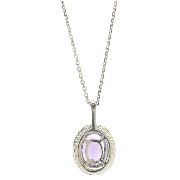 14 Karat White Gold Amethyst and Diamond Necklace