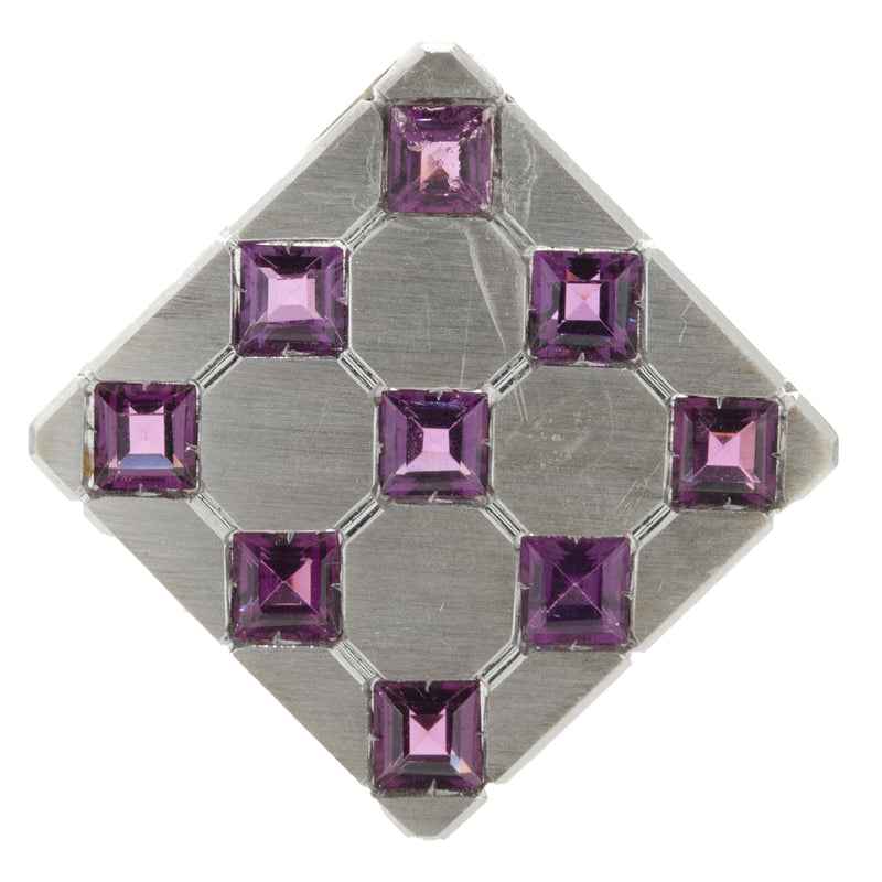 18 Karat Yellow Gold Rhodium Coated Purple Zircon Square Pendant