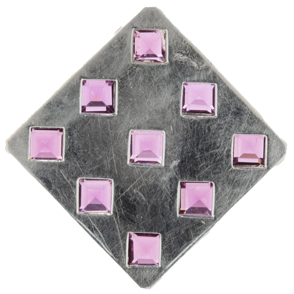 18 Karat Yellow Gold Rhodium Coated Purple Zircon Square Pendant