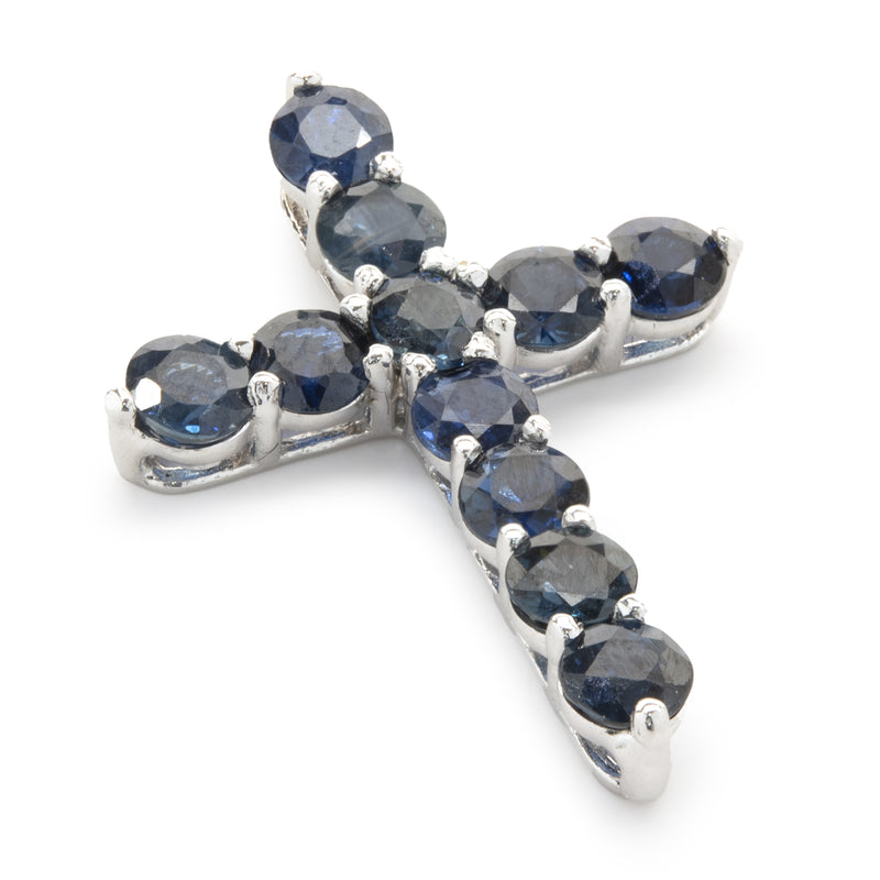 14 Karat White Gold Sapphire Cross Pendant