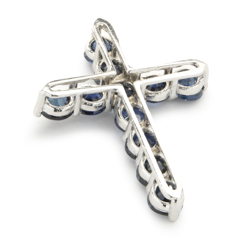 14 Karat White Gold Sapphire Cross Pendant