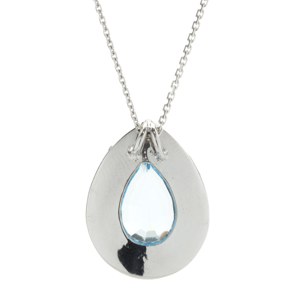 14 Karat White Gold Blue Topaz and Diamond XOXO LOVE Necklace