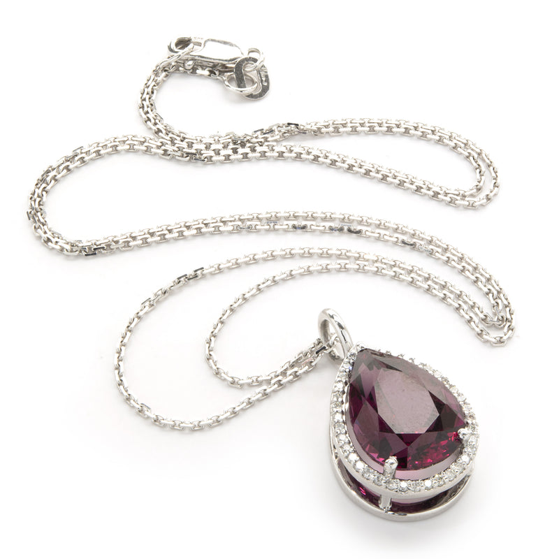 14 Karat White Gold Pyrope Garnet and Diamond Necklace