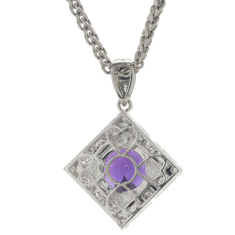 18 Karat White Gold Amethyst and Diamond Necklace