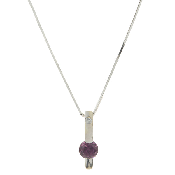 14 Karat White Gold Pink Sapphire and Diamond Spear Necklace