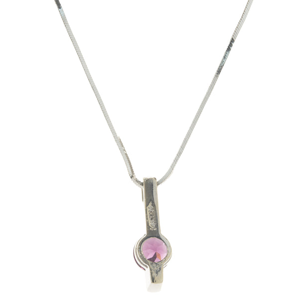 14 Karat White Gold Pink Sapphire and Diamond Spear Necklace