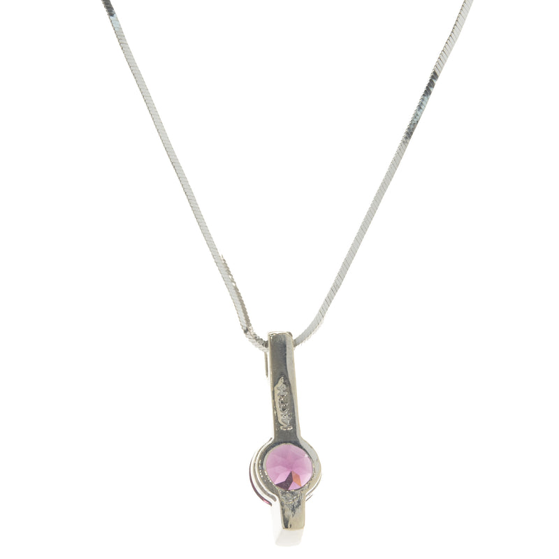 14 Karat White Gold Pink Sapphire and Diamond Spear Necklace
