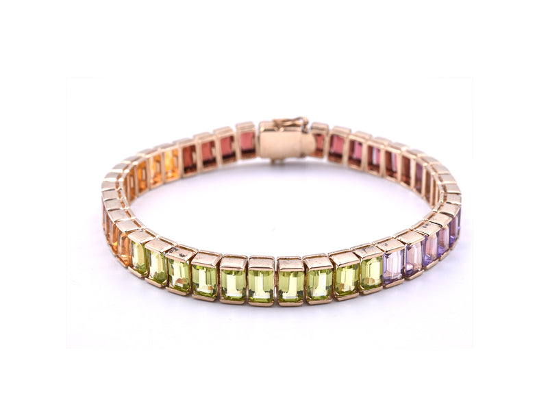 14k Yellow Gold Rainbow Multi Gemstone Tennis Bracelet