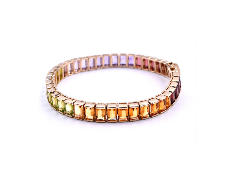 14k Yellow Gold Rainbow Multi Gemstone Tennis Bracelet