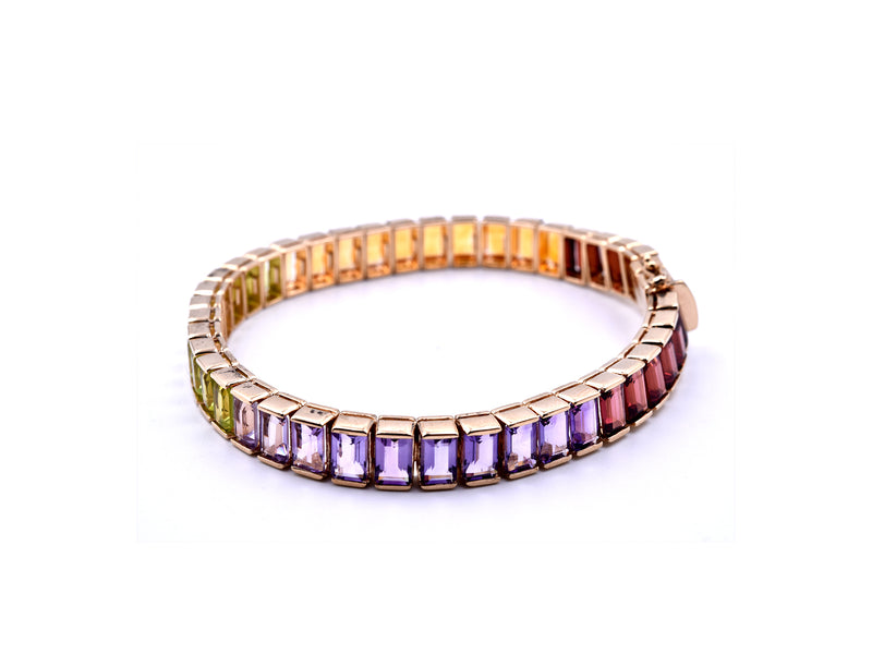 14k Yellow Gold Rainbow Multi Gemstone Tennis Bracelet