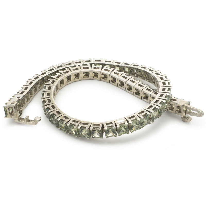 14 Karat White Gold Green Sapphire Tennis Bracelet