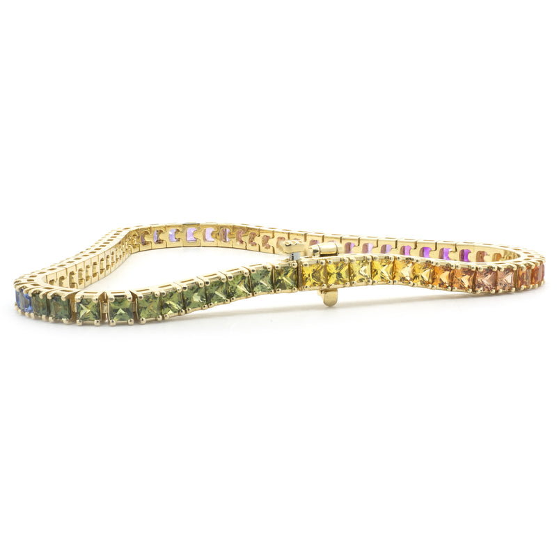 14 Karat Yellow Gold Rainbow Sapphire Tennis Bracelet