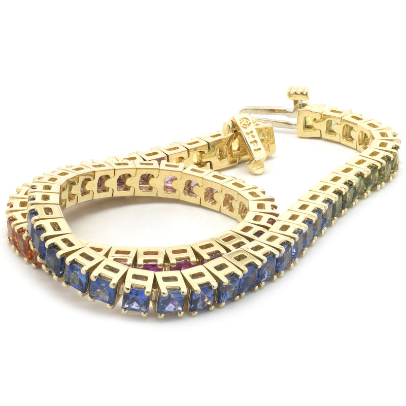 14 Karat Yellow Gold Rainbow Sapphire Tennis Bracelet