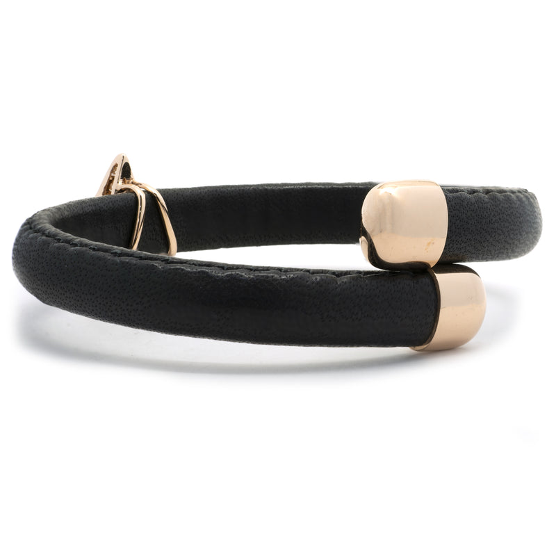 18 Karat Rose Gold Black Leather Diamond Solo Star Wrap Bracelet