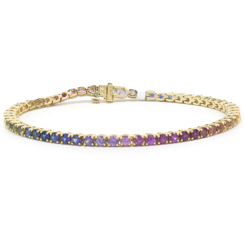 18 Karat Yellow Gold Rainbow Sapphire Tennis Bracelet
