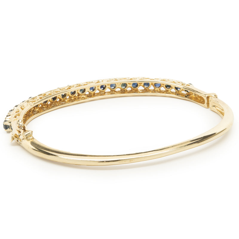 14 Karat Yellow Gold Vintage Sapphire Bangle Bracelet