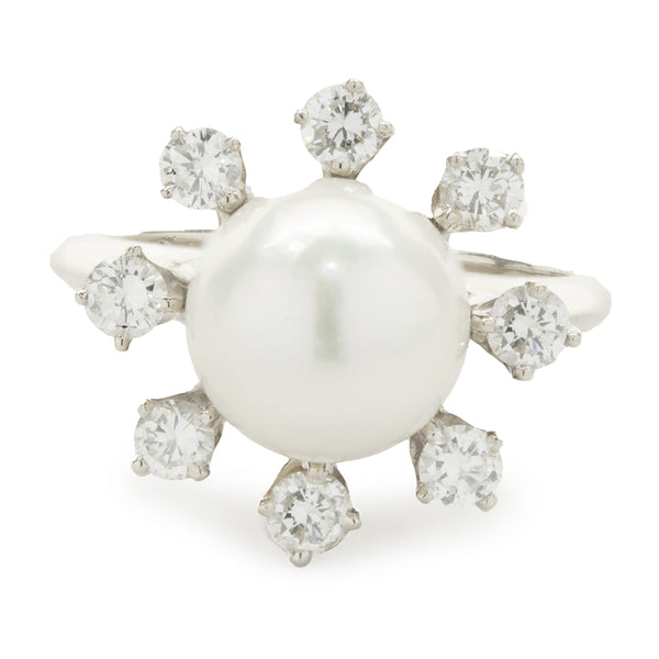18 Karat White Gold Akoya Pearl and Diamond