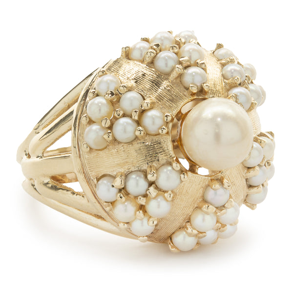 14 Karat Yellow Gold Vintage Pearl Dome Cocktail Ring