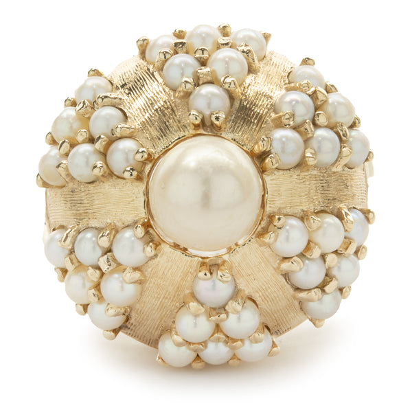 14 Karat Yellow Gold Vintage Pearl Dome Cocktail Ring
