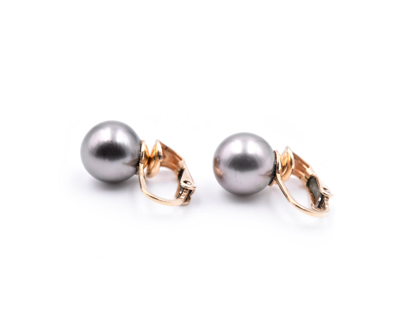 14k Yellow Gold Black Tahitian South Sea Pearl Earrings