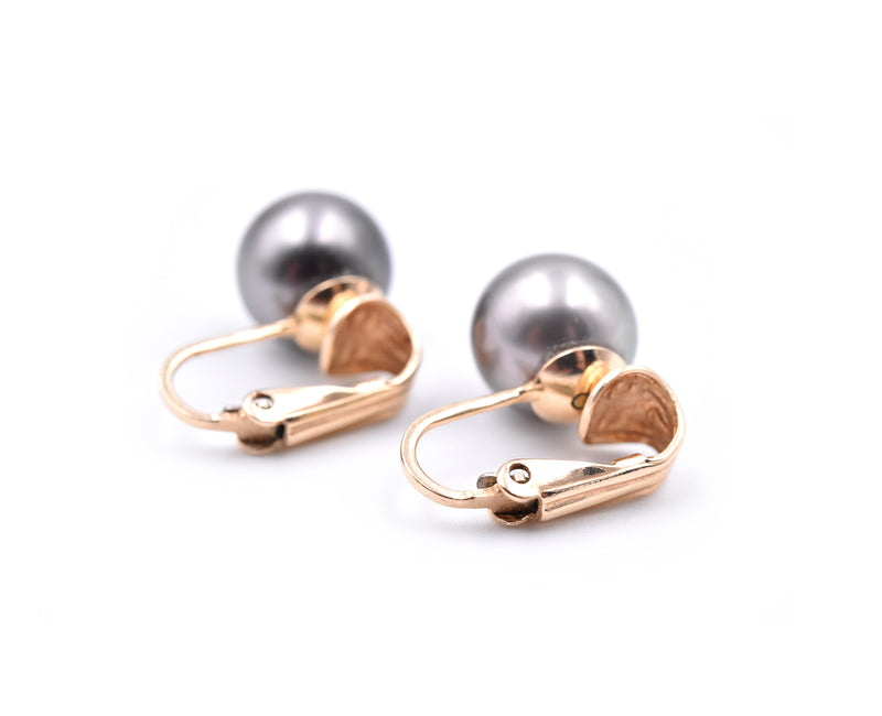 14k Yellow Gold Black Tahitian South Sea Pearl Earrings