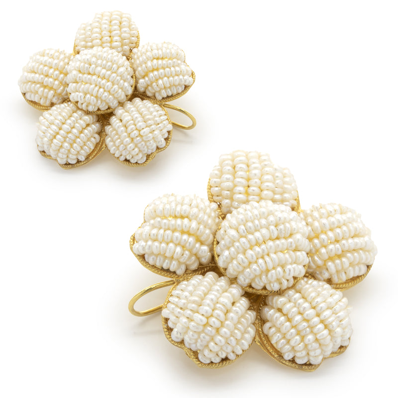18 Karat Yellow Gold Seed Pearl Flower Earrings