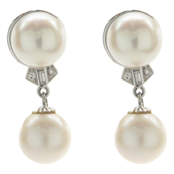 18 Karat White Gold Akoya Pearl and Diamond Drop Earrings
