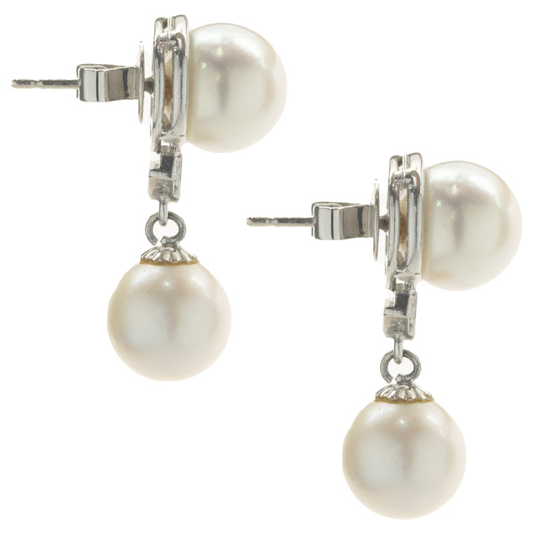 18 Karat White Gold Akoya Pearl and Diamond Drop Earrings