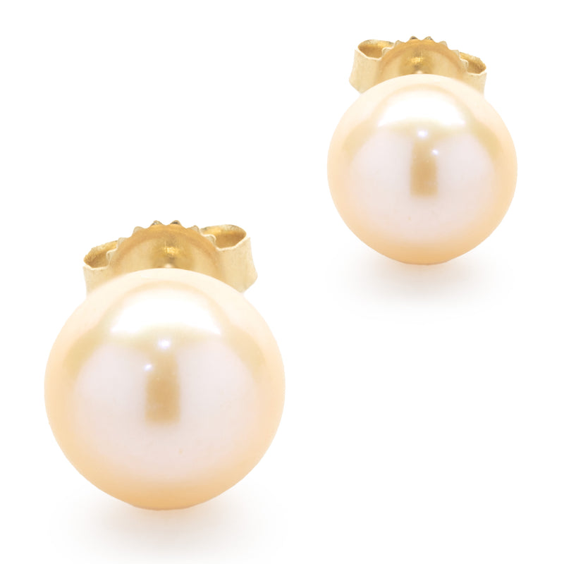 14 Karat Yellow Gold Pink Pearl Stud Earrings