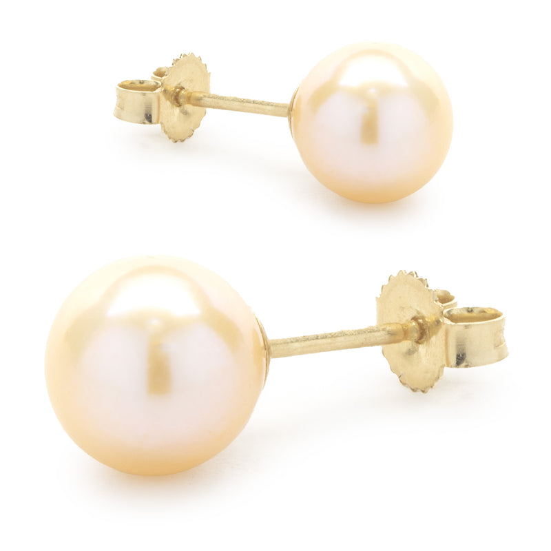 14 Karat Yellow Gold Pink Pearl Stud Earrings
