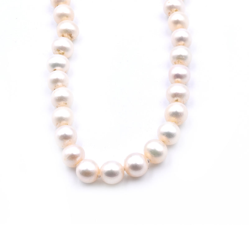Ivory Semi Round Pearl Strand Necklace with 14 Karat Yellow Gold Clasp