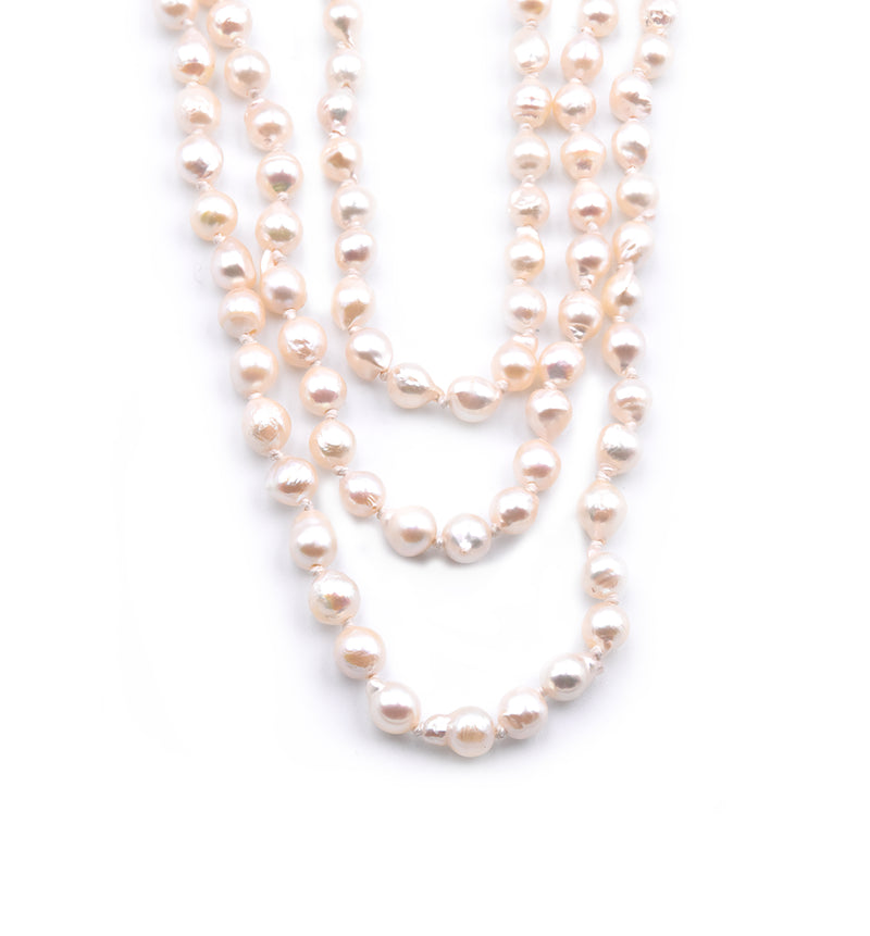 Baroque Seed Pearl Triple Strand Necklace with 14 Karat Yellow Gold Clasp
