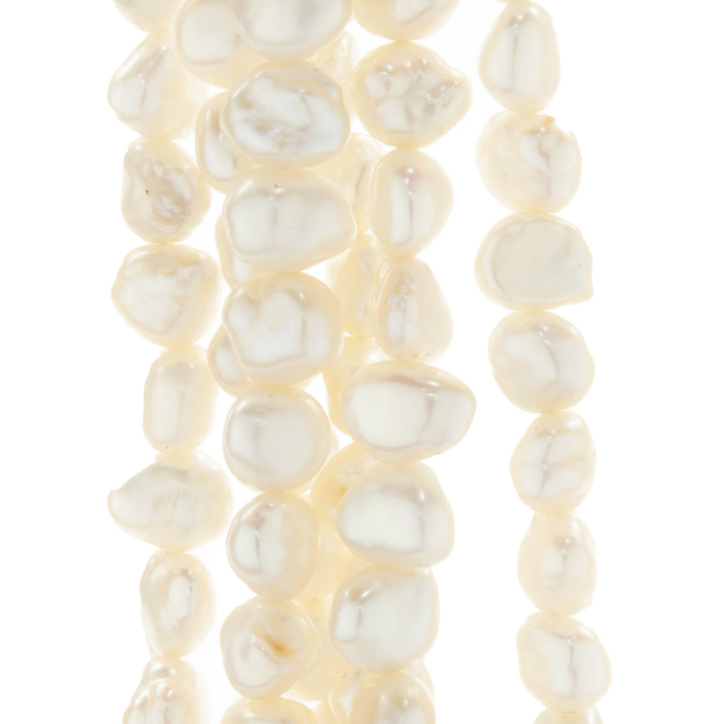 Potato Pearl Multi Strand Necklace with 14 Karat Yellow Gold Floral Style Clasp