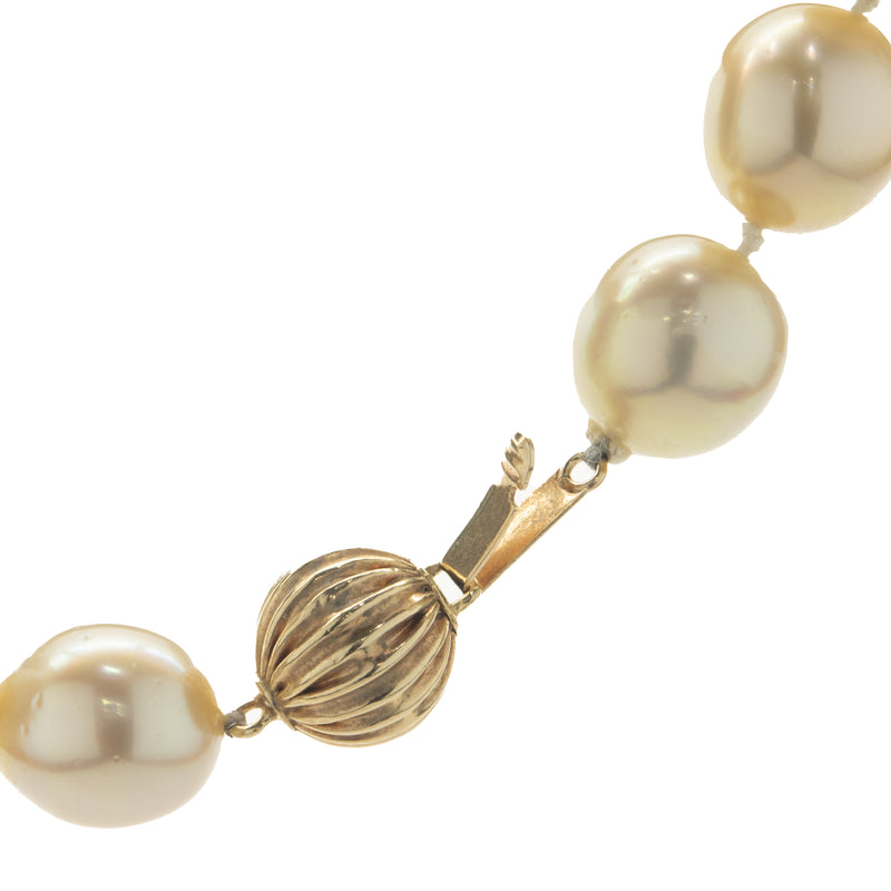 Golden Pearl Necklace with 14 Karat Yellow Gold Ball Clasp