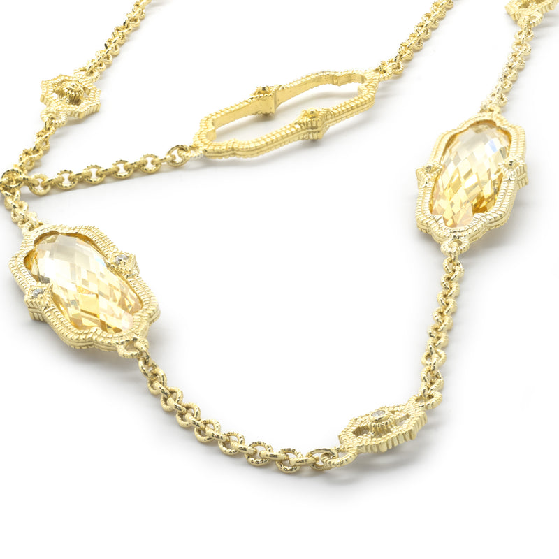 Judith Ripka 18 Karat Yellow Gold Canary Quartz and Diamond Necklace
