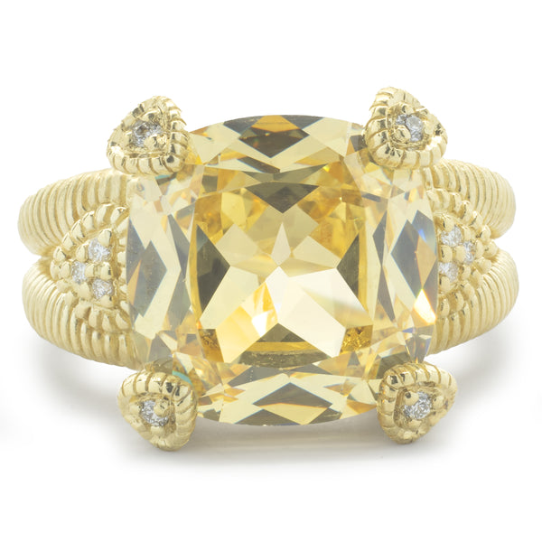 Judith Ripka 18 Karat Yellow Gold Canary Crystal and Diamond Capri Core Ring
