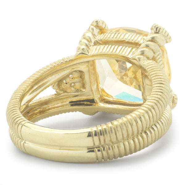 Judith Ripka 18 Karat Yellow Gold Canary Crystal and Diamond Capri Core Ring