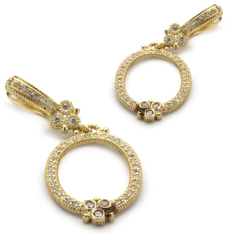 Judith Ripka 18 Karat Yellow Gold Diamond Open Oval Drop Earrings