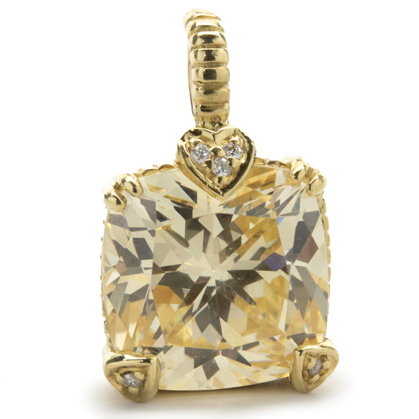 Judith Ripka 18 Karat Yellow Gold Canary Quartz and Diamond Pendant
