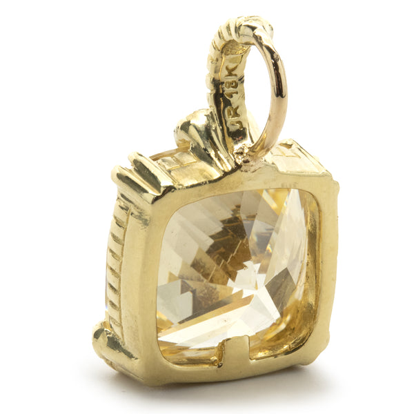 Judith Ripka 18 Karat Yellow Gold Canary Quartz and Diamond Pendant