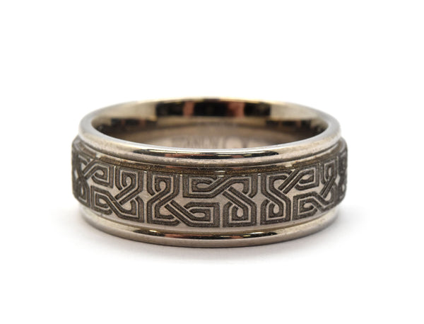 Mens 8mm Titanium with Laser Design Wedding Band Ring Size 9.5