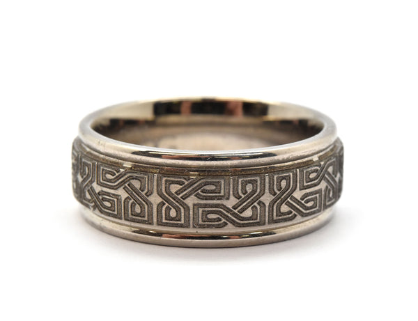 Mens 8mm Titanium with Laser Design Wedding Band Ring Size 9.5