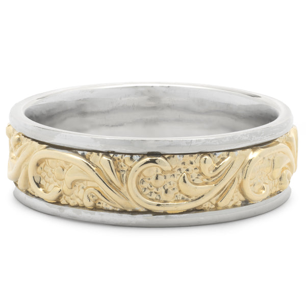 14 Karat Two Tone 7mm Filigree Band