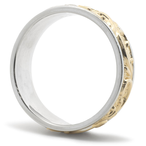 14 Karat Two Tone 7mm Filigree Band